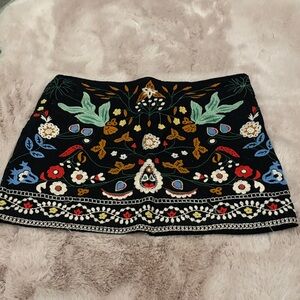 Zara Black Mini Skirt with Colorful Embroidery